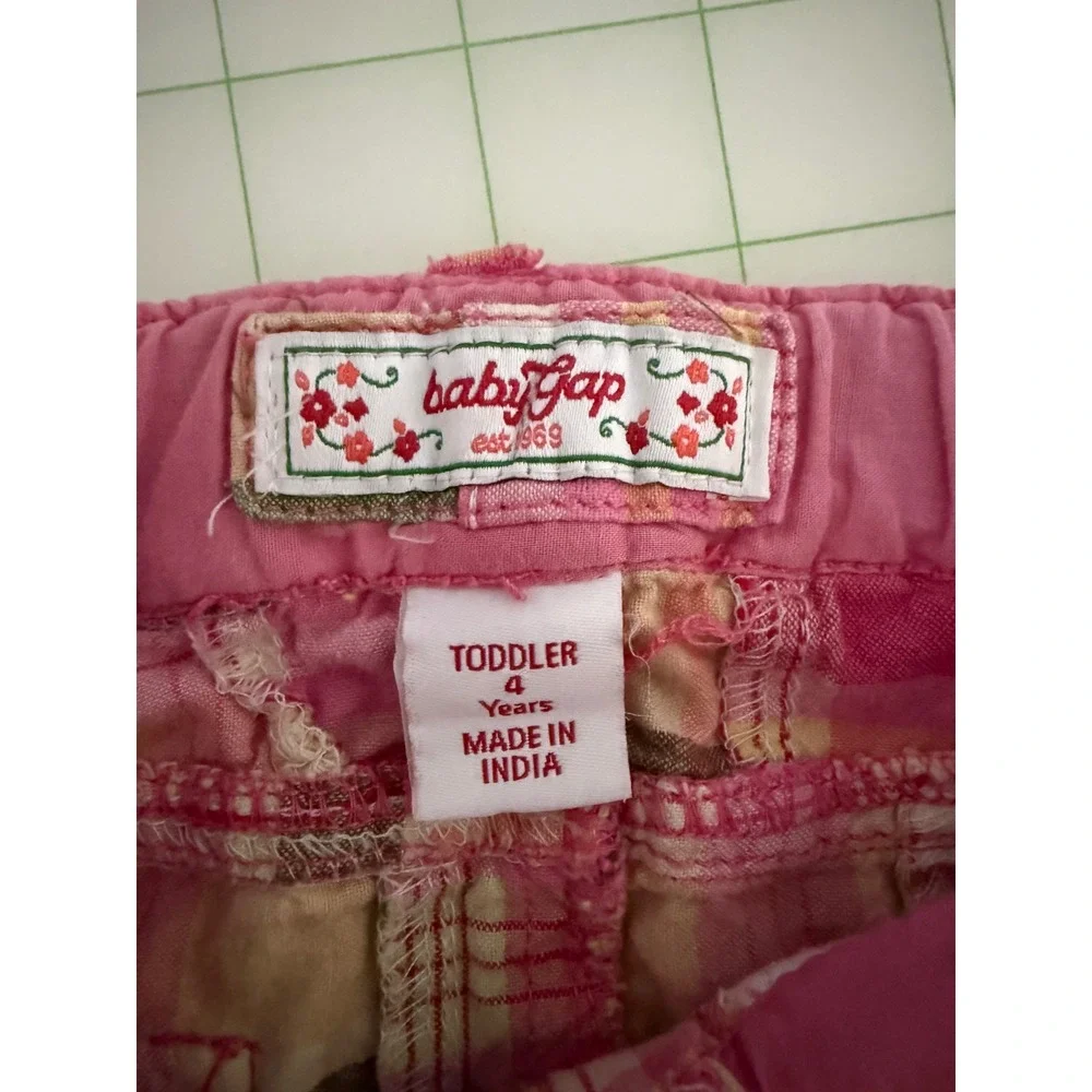 Y2K Girls Gap Pink Patchwork Skirt Adjustable Cotton Denim Plaid 4T Cottagecore